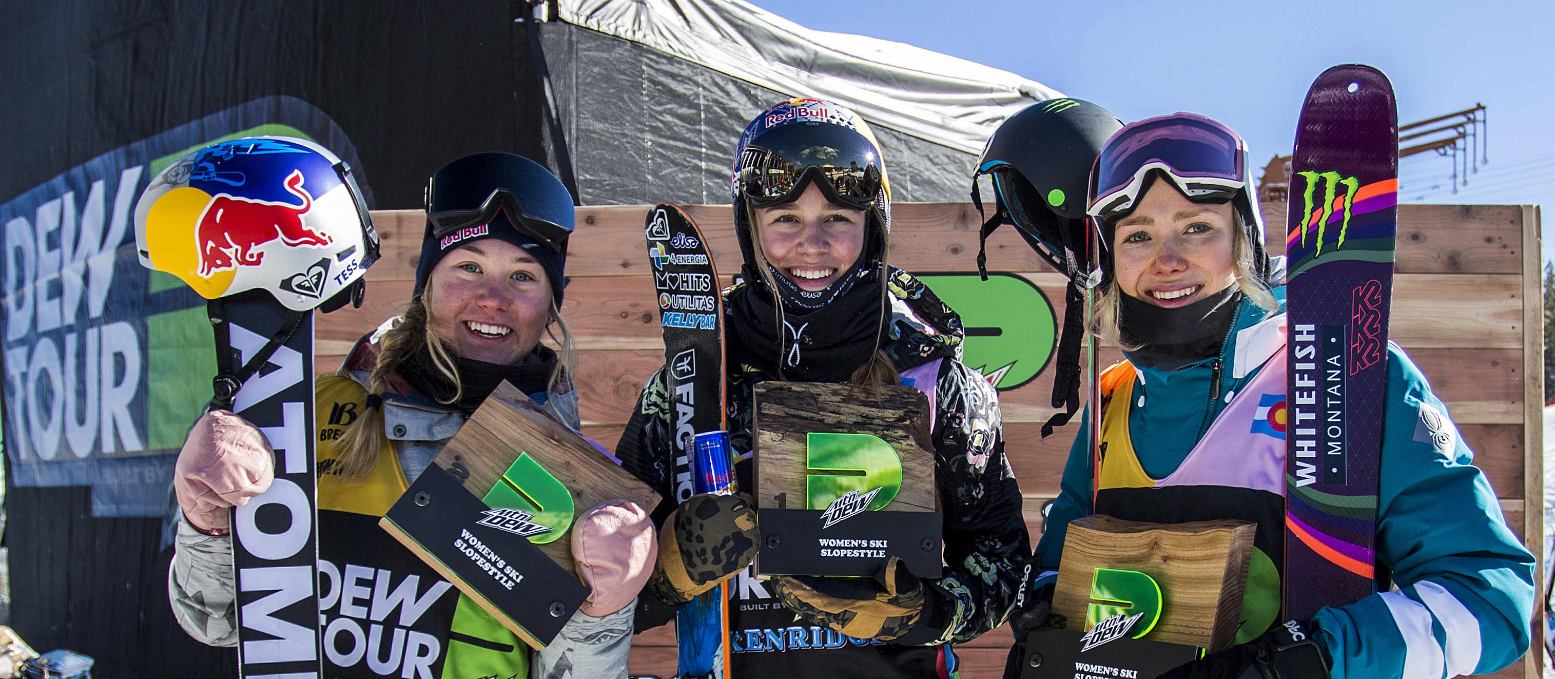 Women's freeski slopestyle podium at Dew Tour.