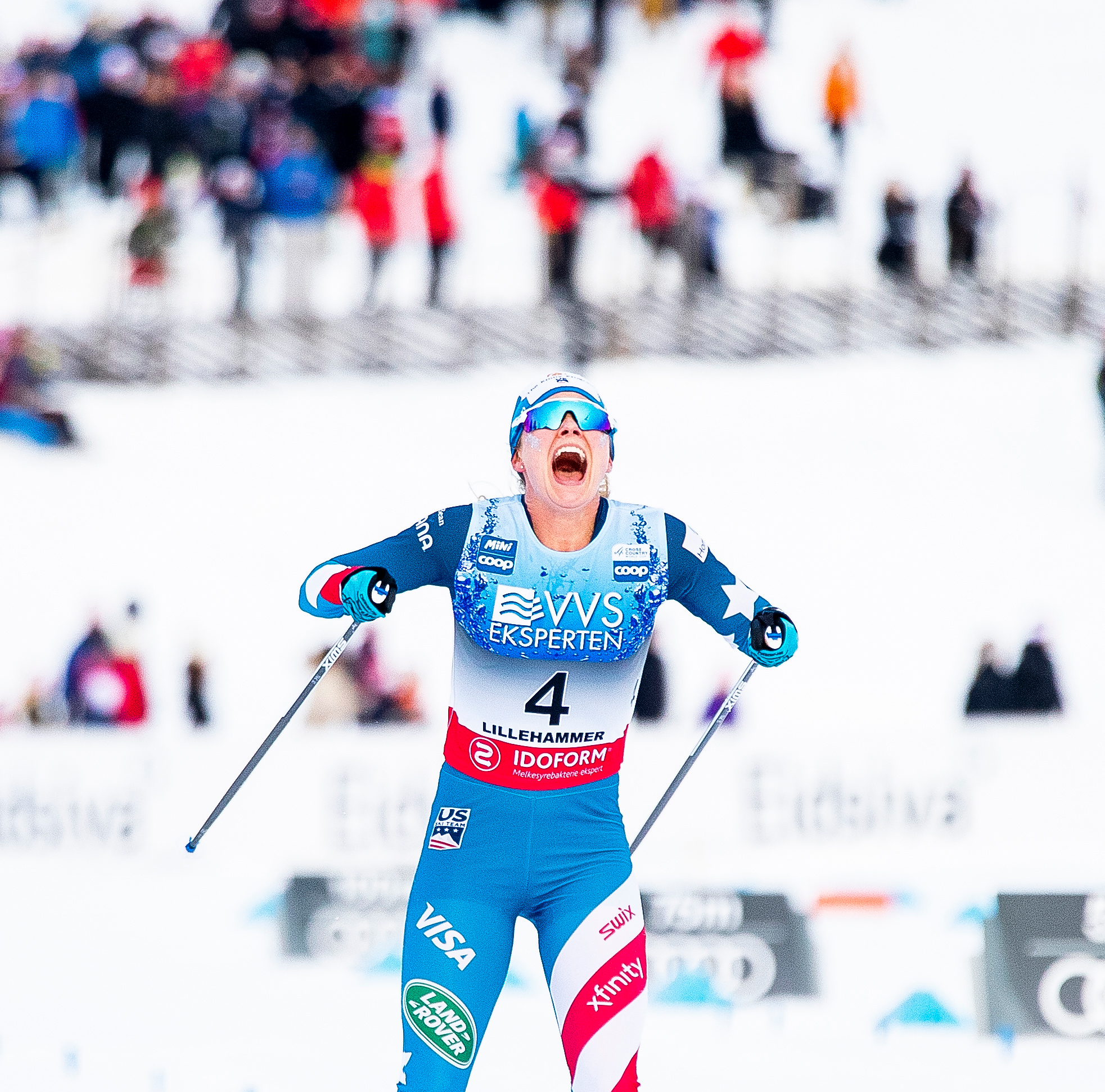 Jessie Diggins finished second in the 15k skiathlon Saturday in Lillehammer, Norway. (www.nordicfocus.com. © Modica/NordicFocus.)