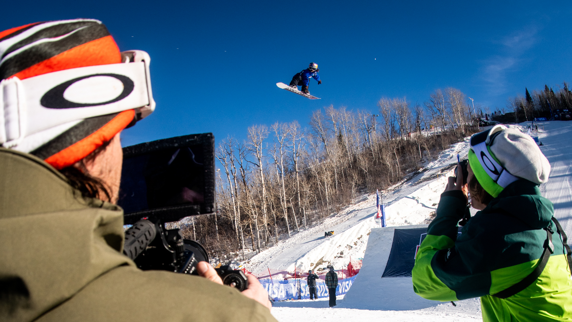 Hailey Langland jumps in front of the media. 