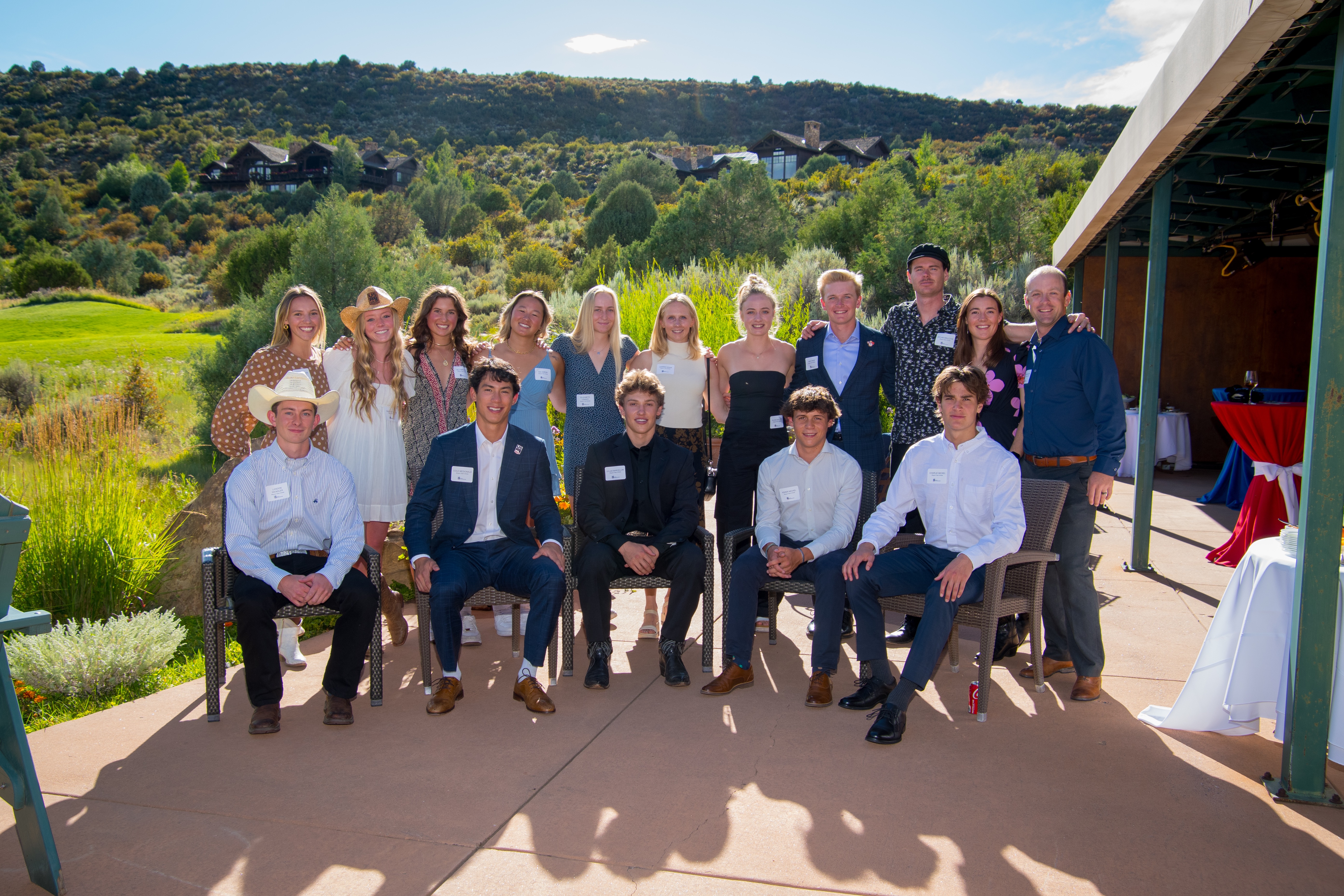 Moguls team members pose for a photo at their annual team fundraiser