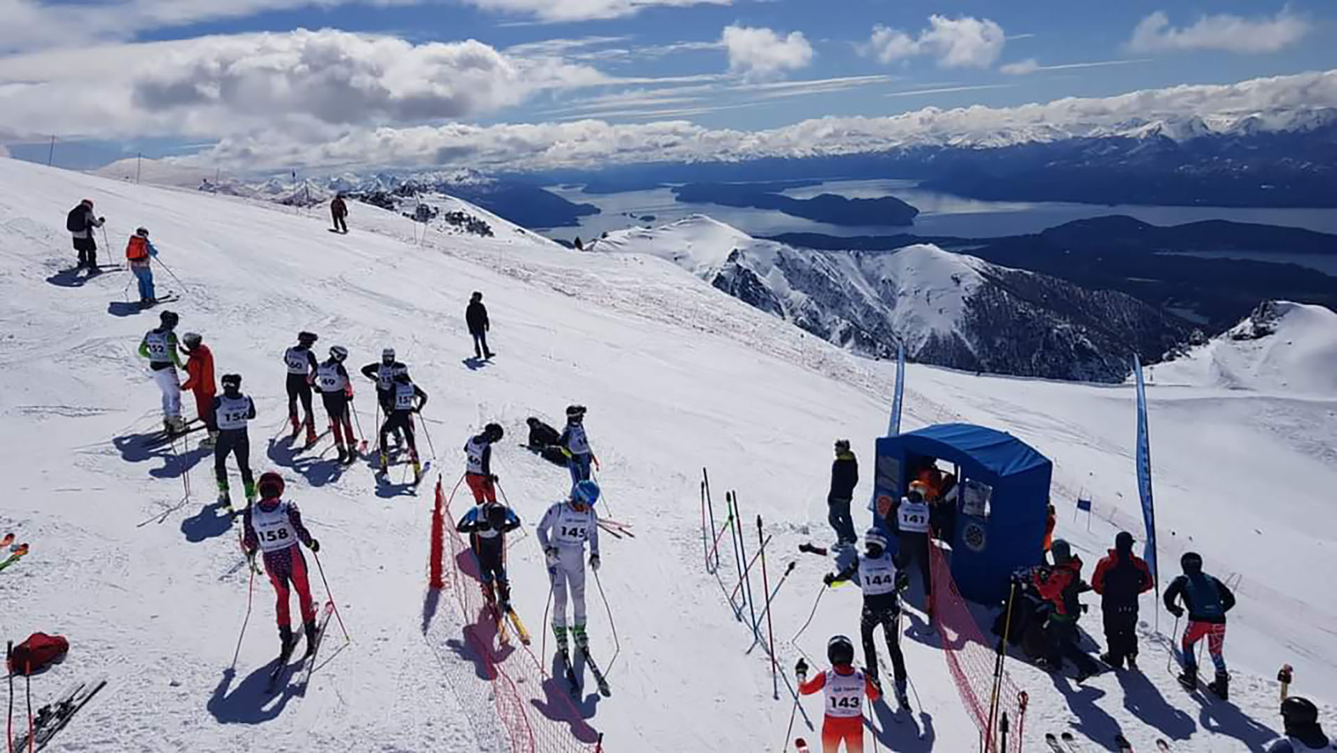 View from the start of the 2023 FIS Racers waiting at the Start of Masters Cup event September 17-19, 2023 at Catedral in Bariloche, Argentina Masters waiting at the start of the 2023 FIS Racers waiting at the Start of Masters Cup event September 17-19, 2023 at Catedral in Bariloche, Argentina