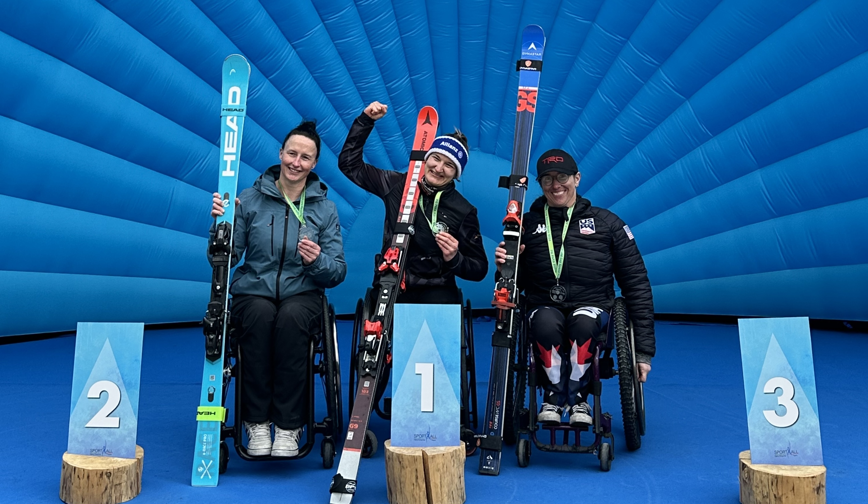 Laurie Stephens on the podium in Sella Nevea