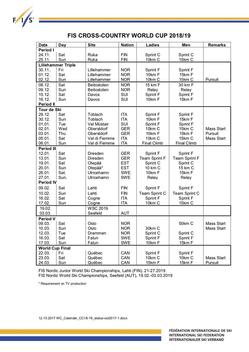 Cross country calendar 