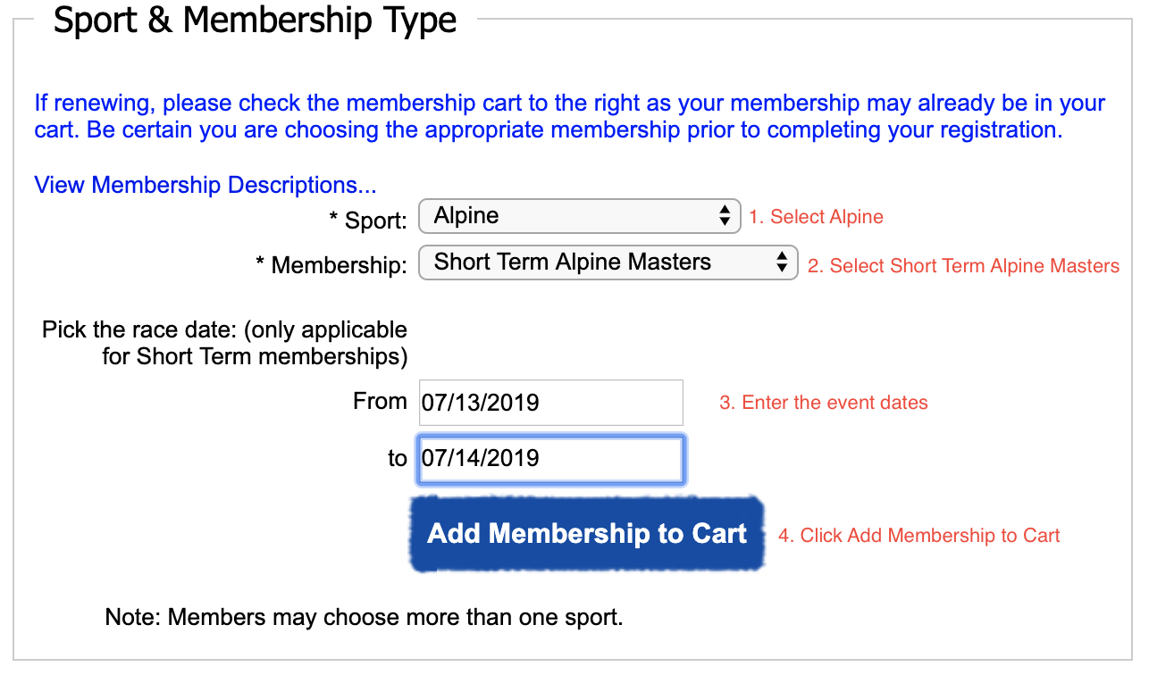 Short Term Masters Membership Instructions