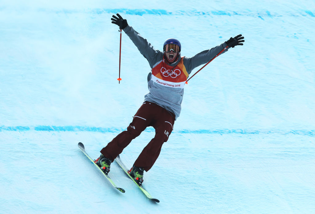 Nick Goepper celebrates after stomping his third run win the silver medal at the 2018 Olympic Winter Games. (Getty Images - Ian MacNicol)
