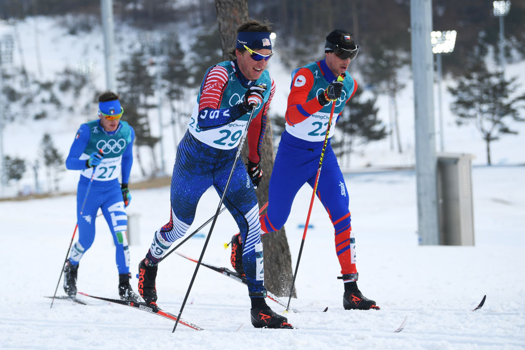 Scott Patterson, Martin Jaks of the Czech Republic and Giandomenico Salvadori of Italy compete during the 50k classic at Alpensia Cross-Country Centre Saturday. (Getty Images - Matthias Hangst)
