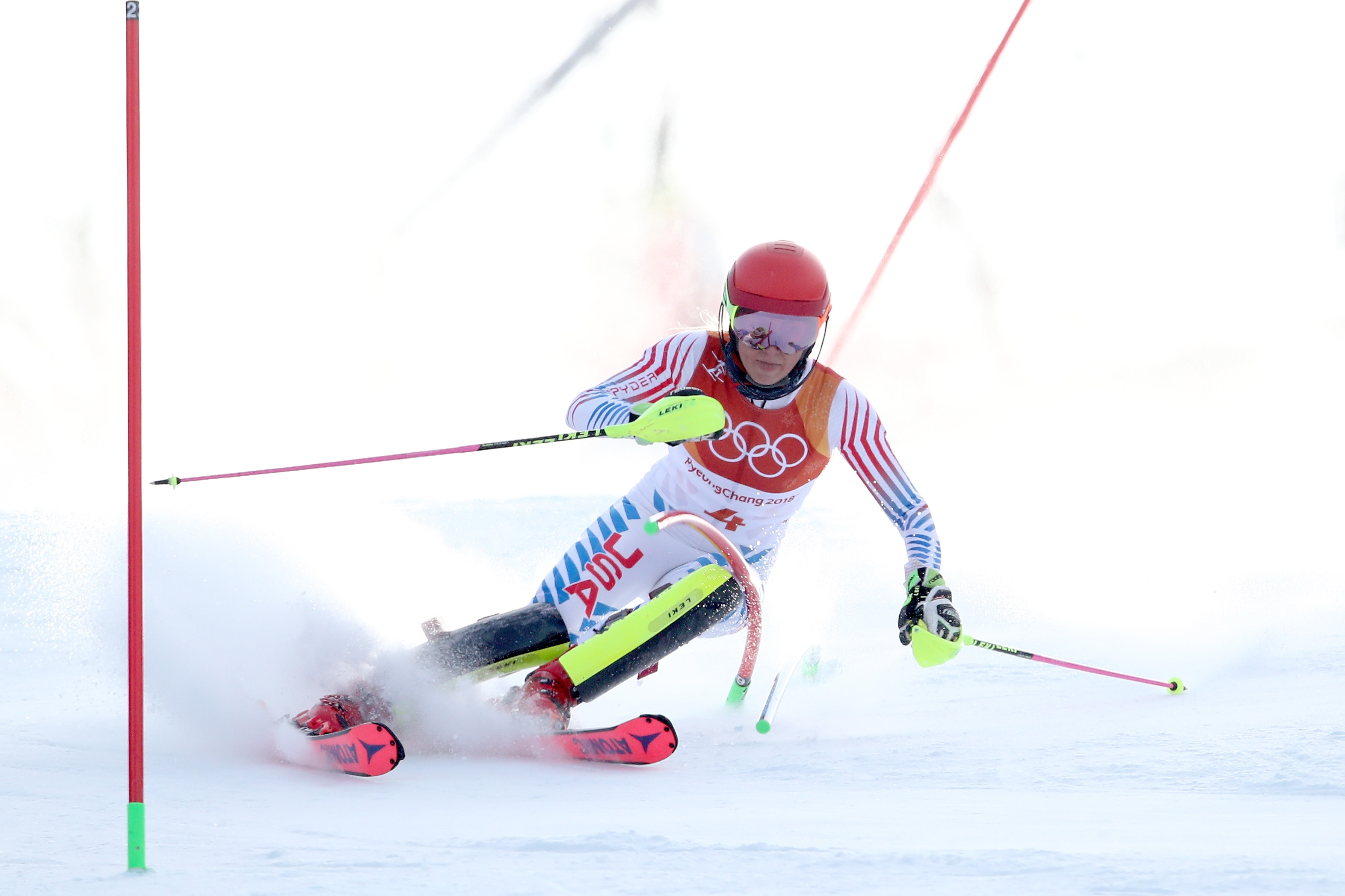 Mikaela Shiffrin finished fourth in slalom Friday at the 2018 Olympic Winter Games. (Getty Images - Sean M. Haffey)
