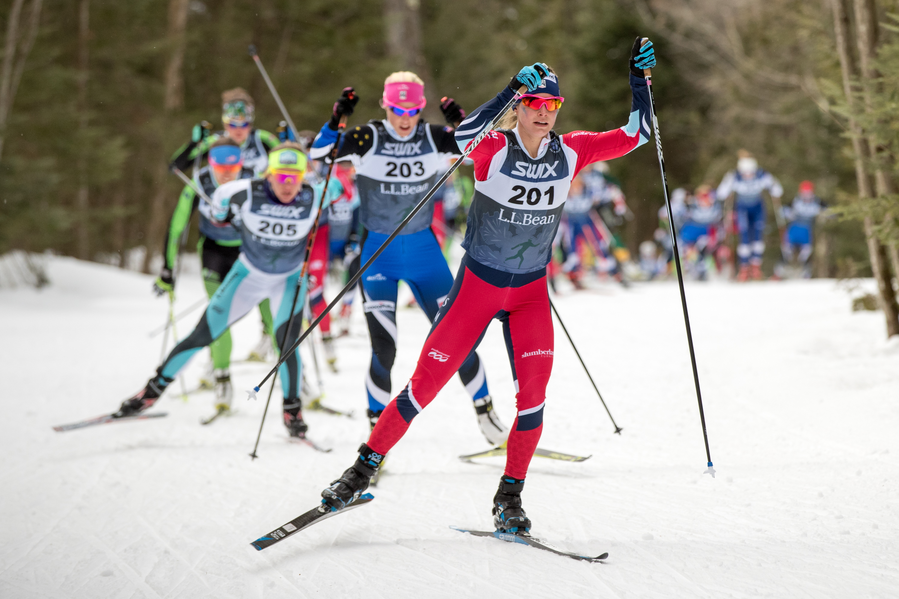 Jesse Diggins leads the women's 10k freestyle Saturday at the SuperTour Finals ( (U.S. Ski &amp; Snowboard - Reese Brown)