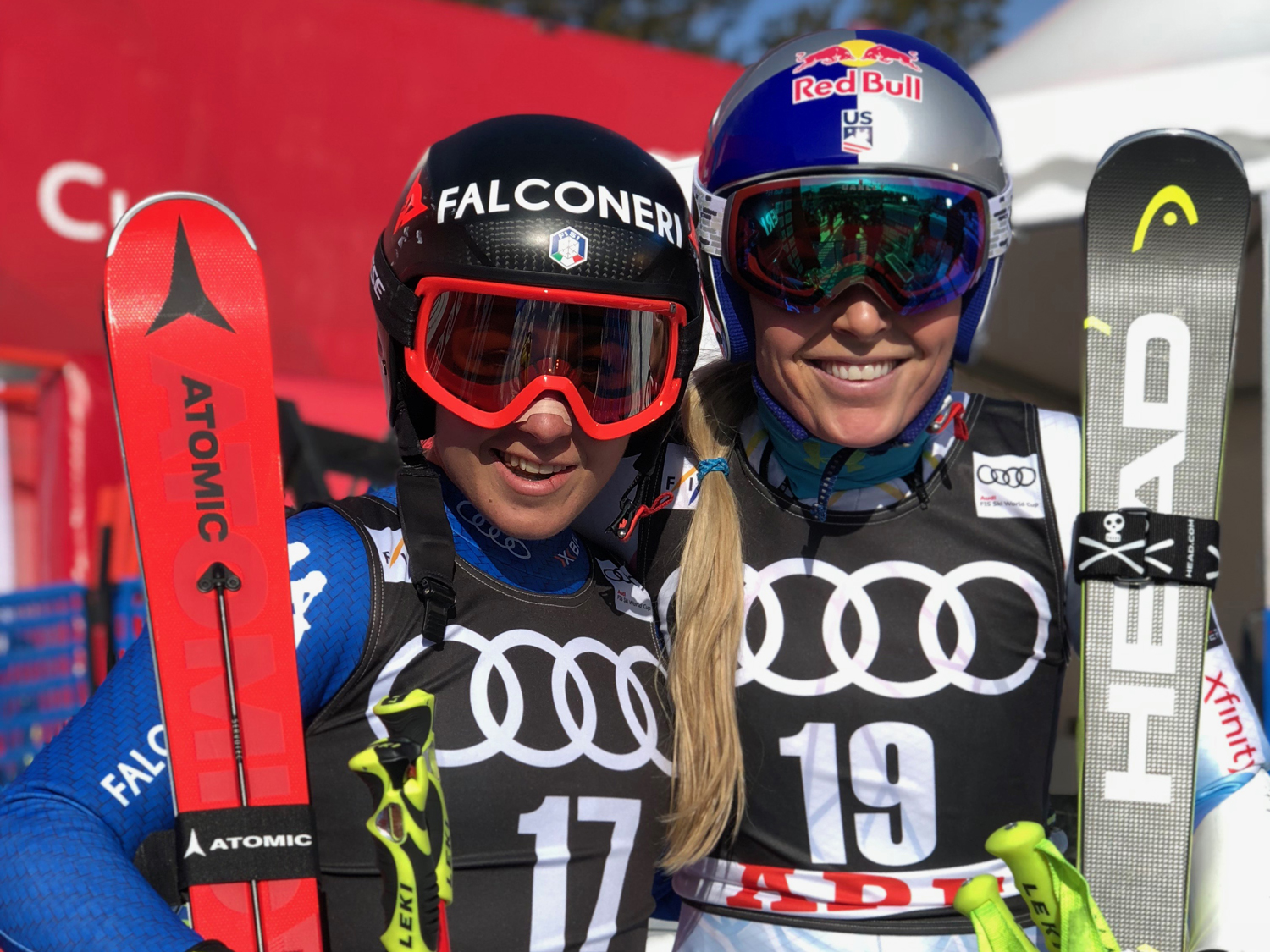 Sofia Goggia of Italy and Lindsey Vonn shared the podium for the second-straight day at the World Cup Finals in Are, Sweden. (U.S. Ski &amp; Snowboard)