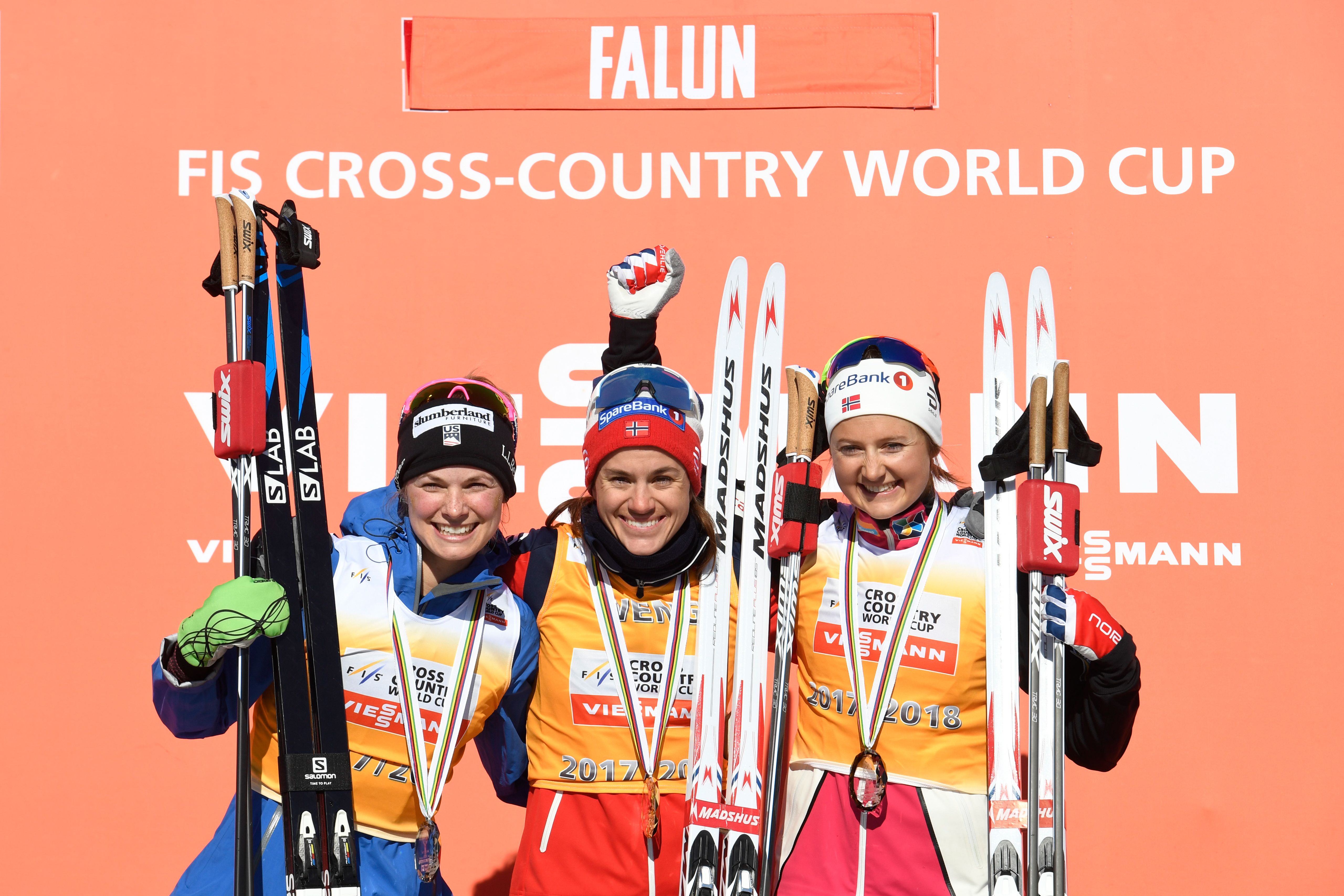 Jessica Diggins finished second in the overall World Cup cross country standings. Heidi Weng of Norway won the title and Ingvild Flugstad Oestberg of Norway was third. (Getty Images/AFP - Ulf Palm)