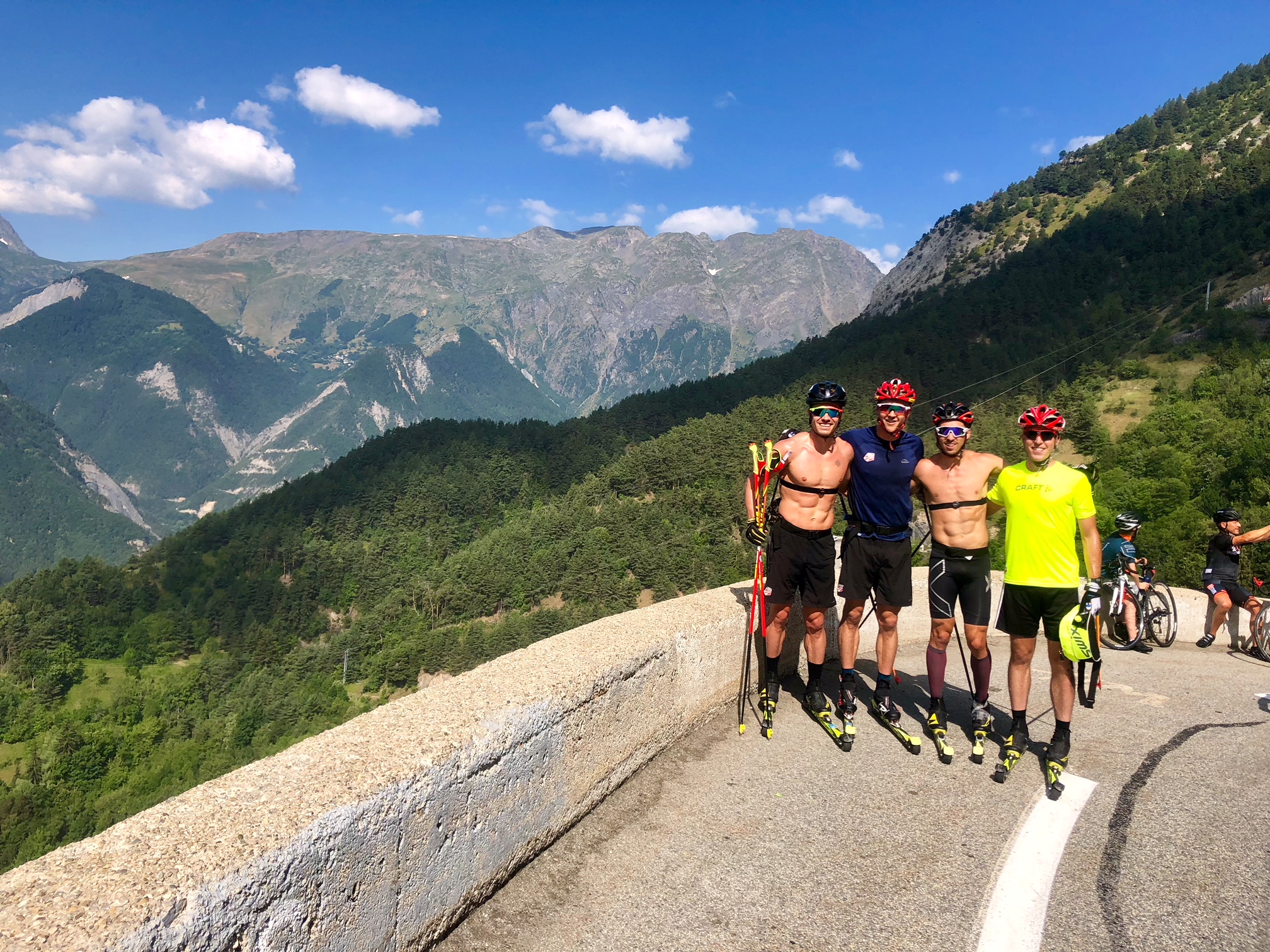 Celebrating after a challenging climb of the famed Alpe d’Huez. 