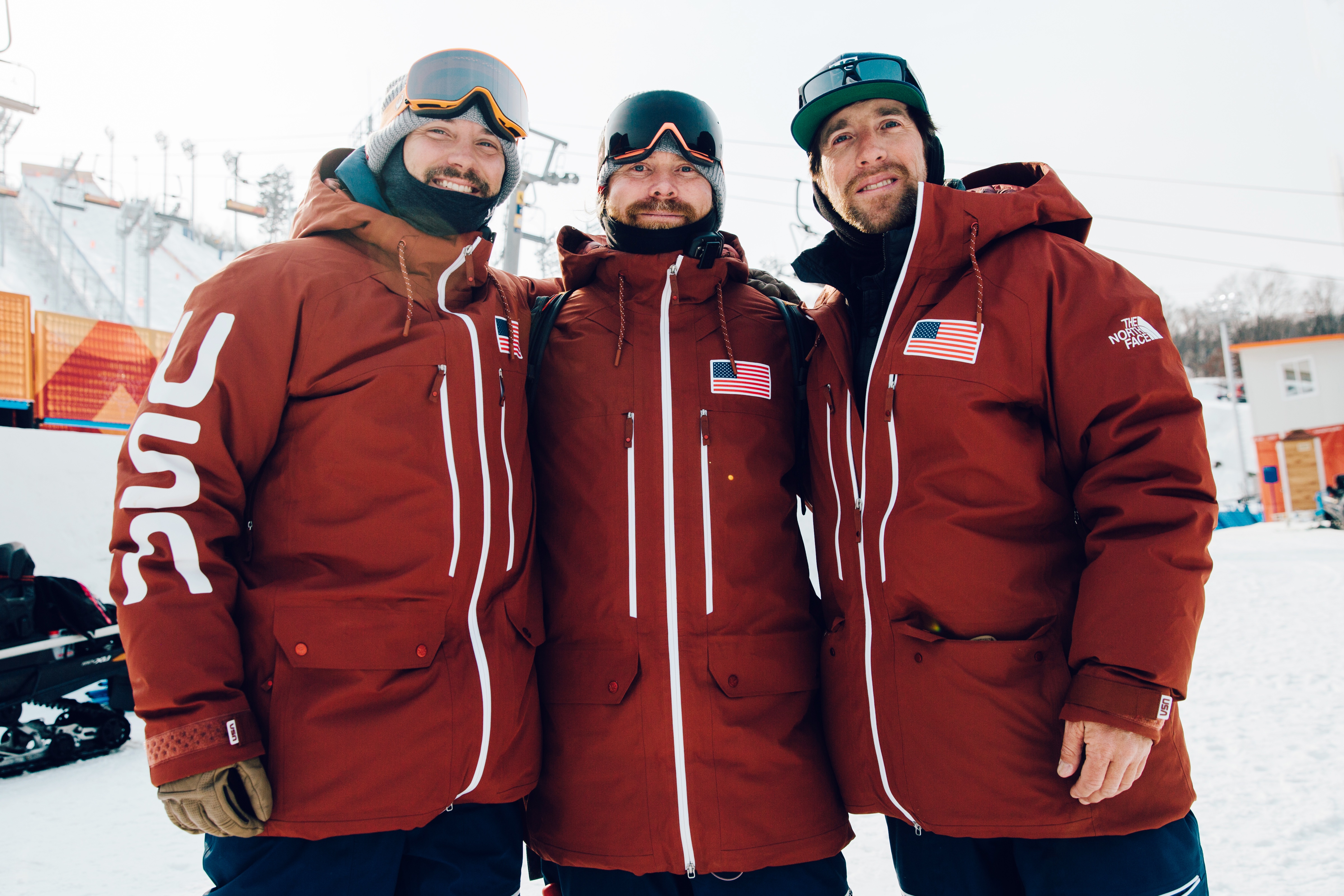 Freeski coaches DJ Montigny, Skogen Sprang, and Head Coach Mike Jankowski in PyeongChang (U.S. Ski &amp; Snowboard).