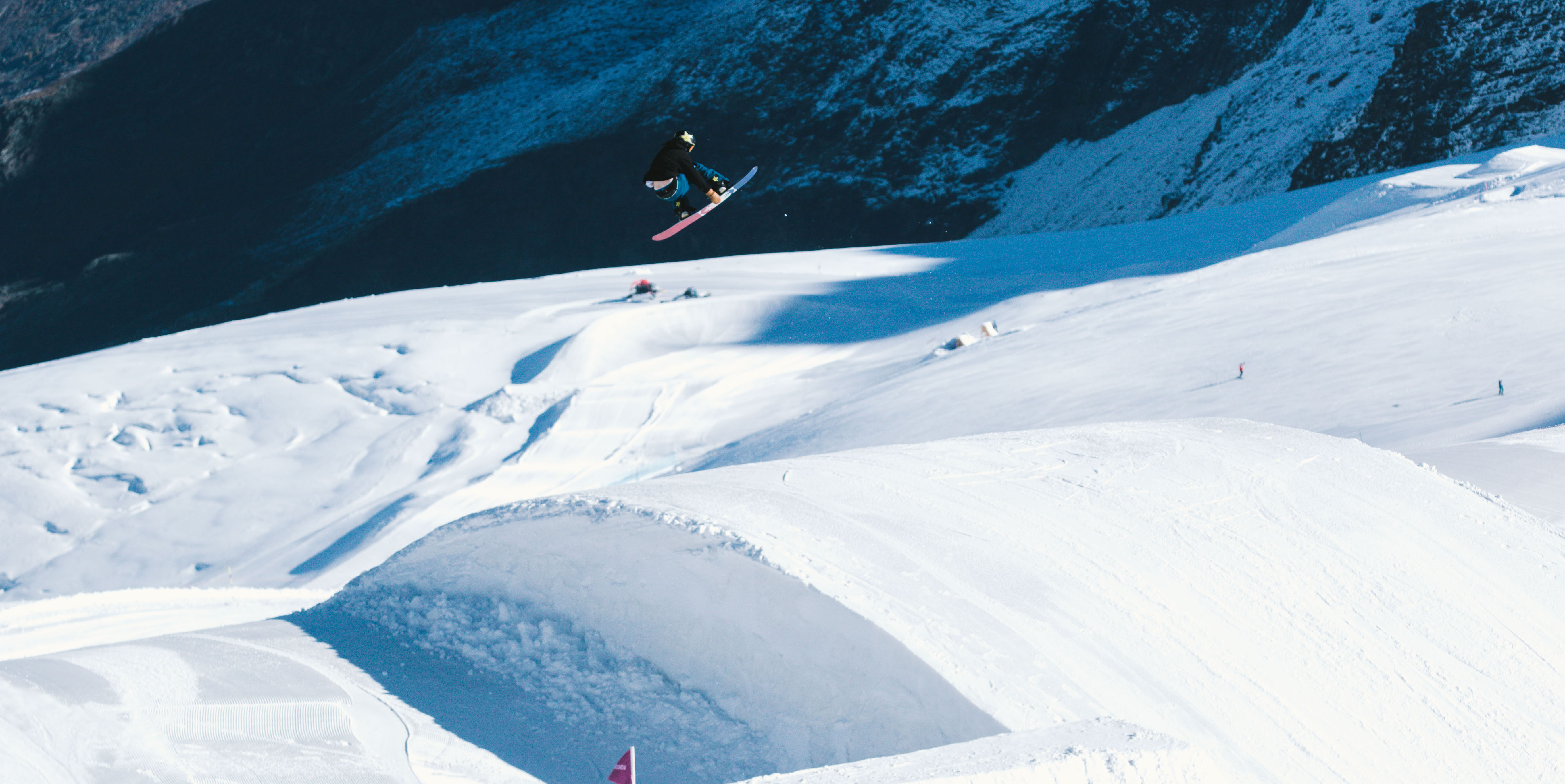 Chris Corning airborne on the slopestyle course in Switzerland.