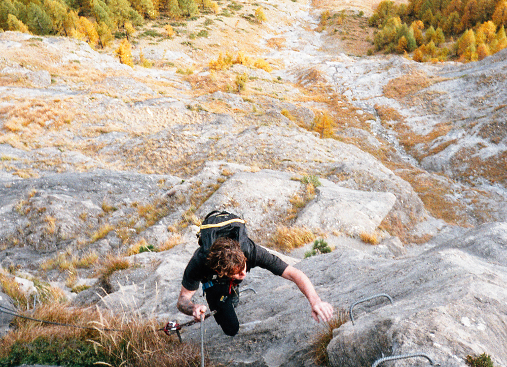 Dylan Walczyk on the via ferrata. Photo: Hunter Bailey