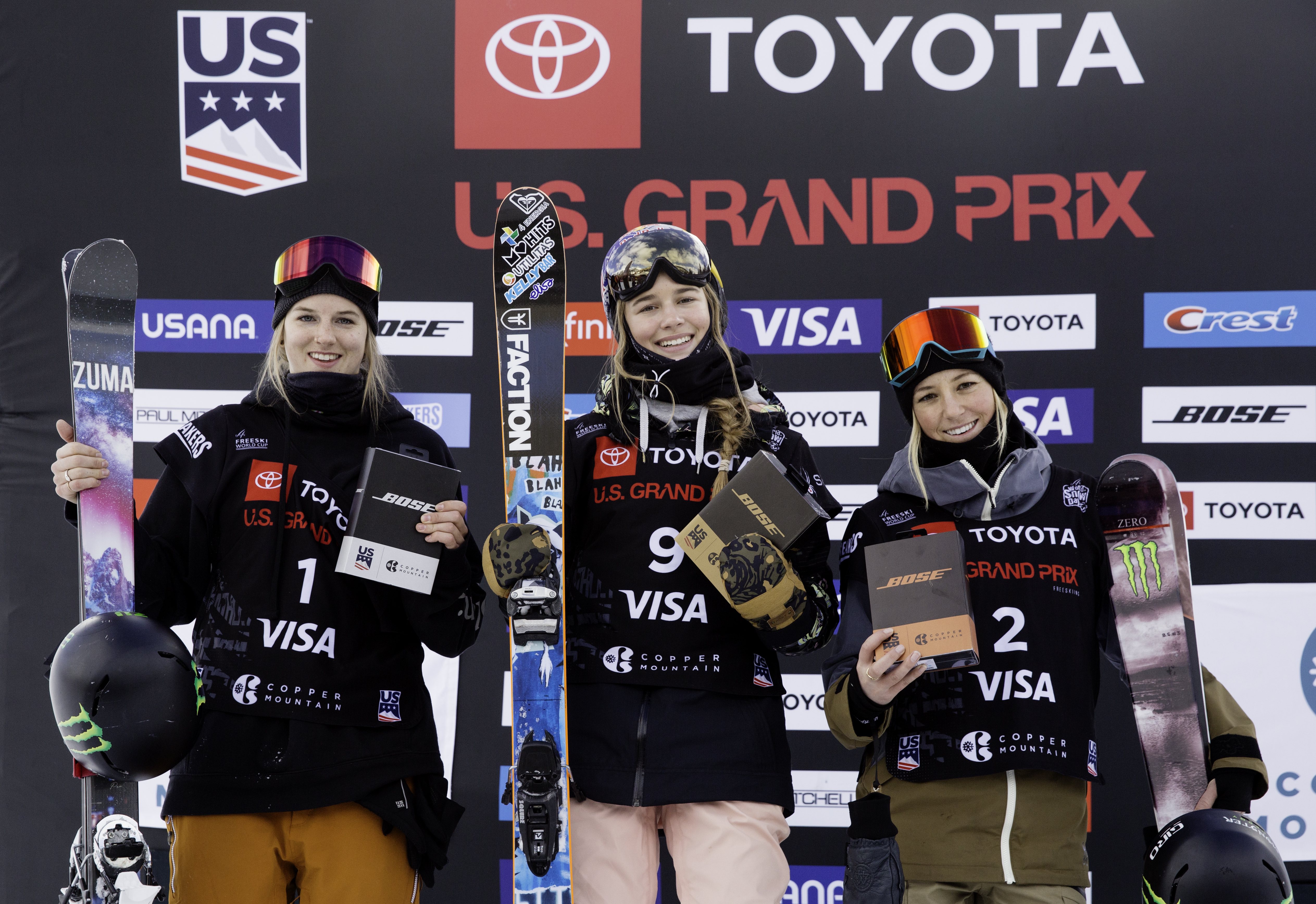 Women's podium at freeski finals.