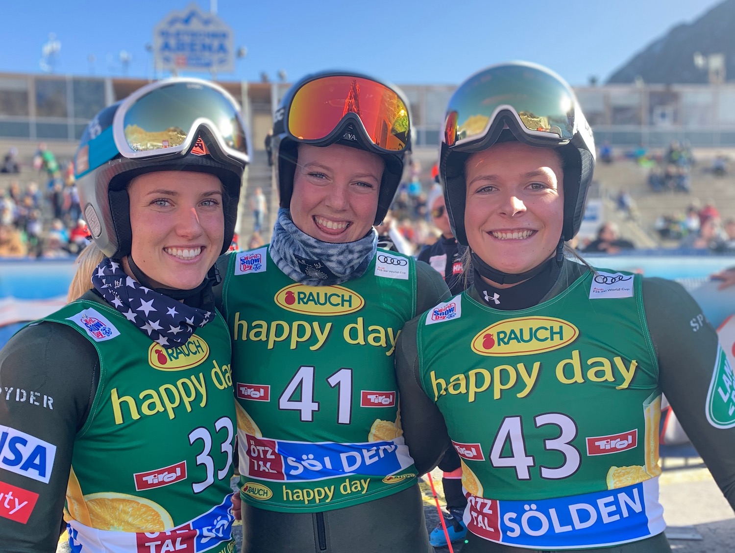 Nina O'Brien, AJ Hurt, and Keely Cashman kicked off the season in Soelden Saturday. (U.S. Ski &amp; Snowboard - Megan Harrod)