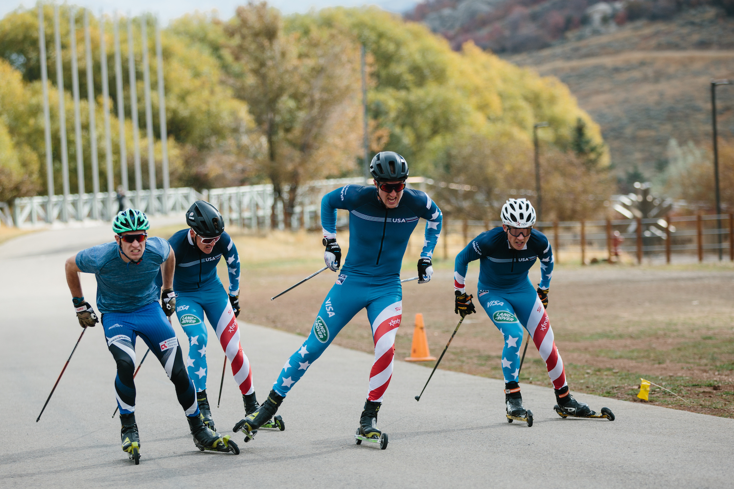 Noel Keeffe leads his teammates during sprint training at Soldier Hollow. (U.S. Ski &amp; Snowboard - Sarah Brunson)