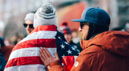 PyeongChang Freeski Slopestyle Olympic Silver Medalist Nick Goepper with Head Coach Mike Jankowski at the 2018 Olympics.
