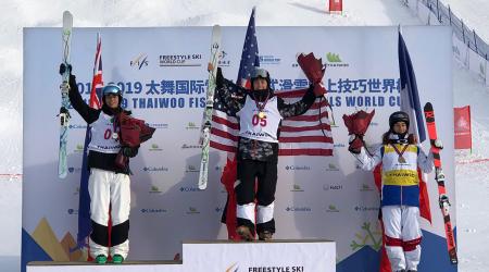 America's Jaelin Kauf, Australia’s Jakara Anthony and France’s Perrine Laffont.