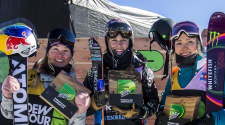 Women's freeski slopestyle podium at Dew Tour.