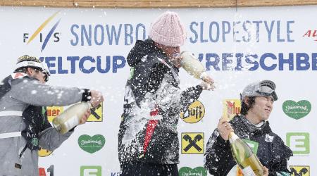 Chris Corning on the podium in Kreischberg