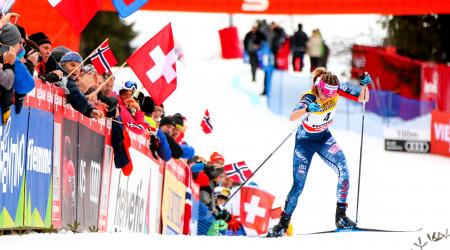 Jessica Diggins finished third in the final stage of the Tour de Ski in 2018 in Val di Fiemme, Italy. (Getty Images/Agency Zoom -  Laurent Salino)