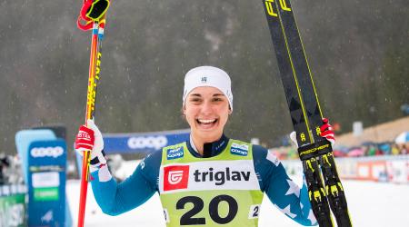 Julia Kern celebrates her World Cup Podium