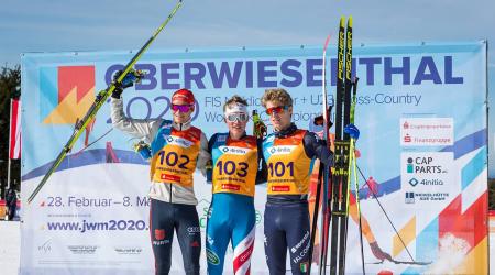Gus Schumacher won the 10k classic at the 2020 FIS Junior Cross Country Wolrd Championships.