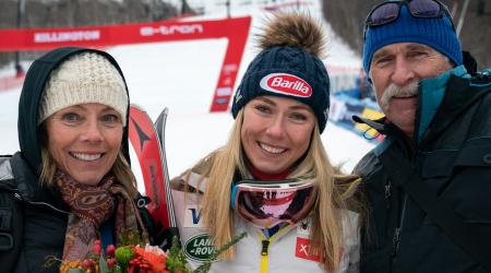 Mikaela Shiffrin and parents in Killington 2019