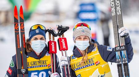 Rosie Brennan and Jessie Diggins finished 1-2 in Tuesday's fourth stage of the FIS Tour de Ski in Toblach, Italy. (Getty Images/NordicFocus - Federico Modica)