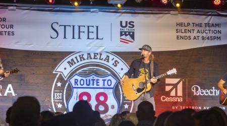Dierks Bentley on the main stage at the Stifel U.S. Ski & Snowboard fundraiser in St. Louis. (@westrichphotography)