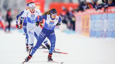Annika Malacinski skiing during a nordic combined event