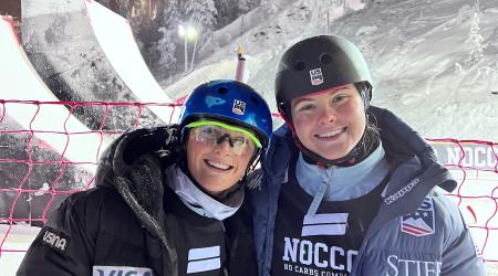 Dani Loeb and Kaila Kuhn after the aerials World Cup in Ruka, Finland